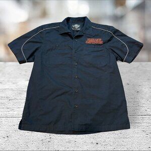 Harley Davidson Men's Large Short Sleeve Skull‎ Embroidered Mechanics Shop Shirt